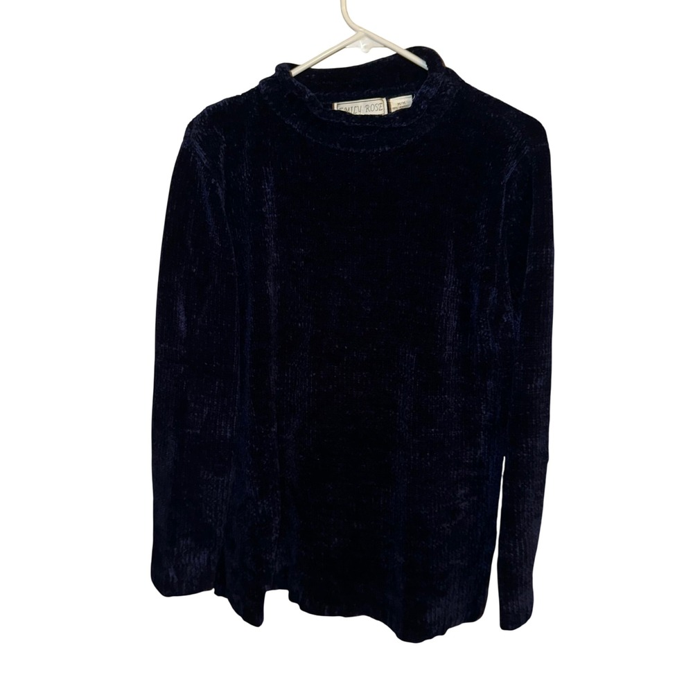 Emily Rose Navy Blue Chenille Mock Neck Long Sleeve Tunic Top M